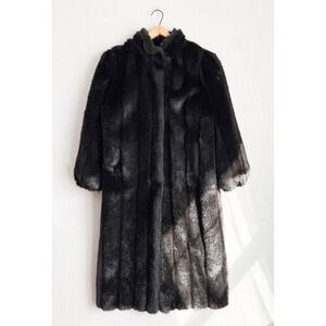 Monterey Fashions Vintage Faux Fur Coat Dark Brown Long Glamour L